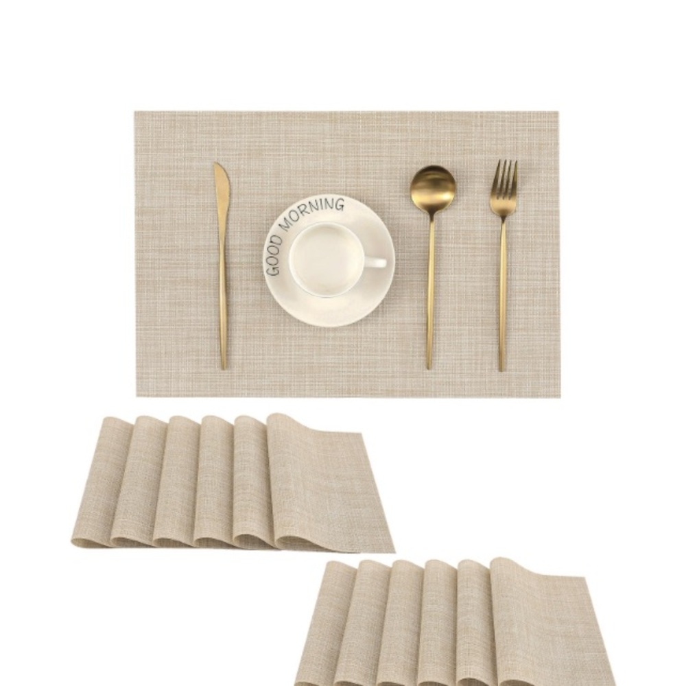 Beige Woven PVC Placemats - Neutral Table Dining Set